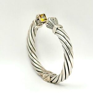 Silpada Retired B0671 Sterling Silver & Yellow CZ Stones Hinged Bangle Bracelet